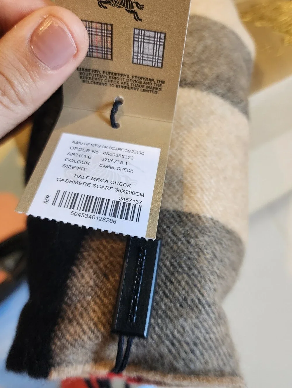 Burberry CASHMERE Men's Mega Half Check Scarf NWT